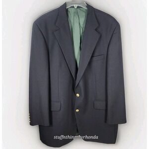 Vtg Chaps Ralph Lauren Blazer Jacket 46T Classic Gold Button On Navy 100‎ Wool
